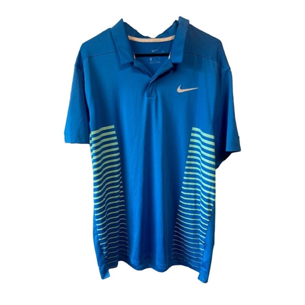 Nike Dri-Fit Performance Golf Blue Stripped Polo Shirt Mens XL